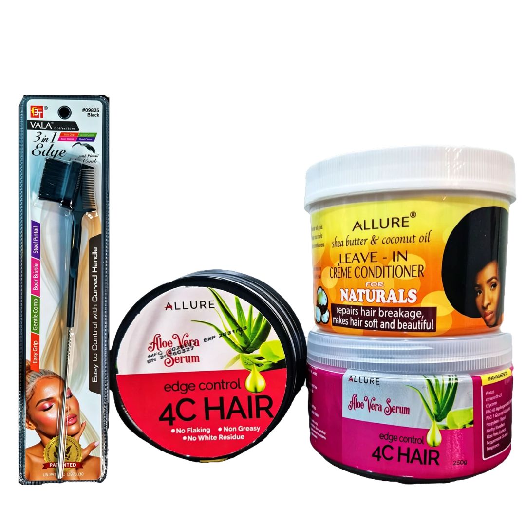 Allure Black Edge Control 80g and 250g, Allure Leave-in Conditioner -300g and a free application brush